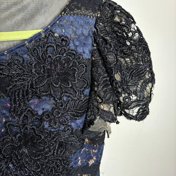 Jovani Blue Striped Lace Mini Sheath Dress Sz 12 - Picture 5 of 14